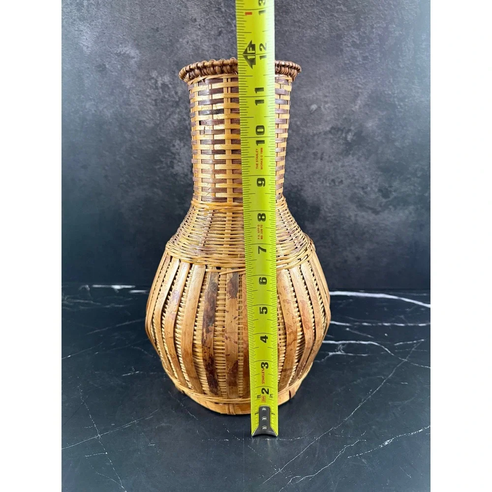 VTG Tall Woven Baluster Shape Wicker Rattan Vase 12.5in Tall